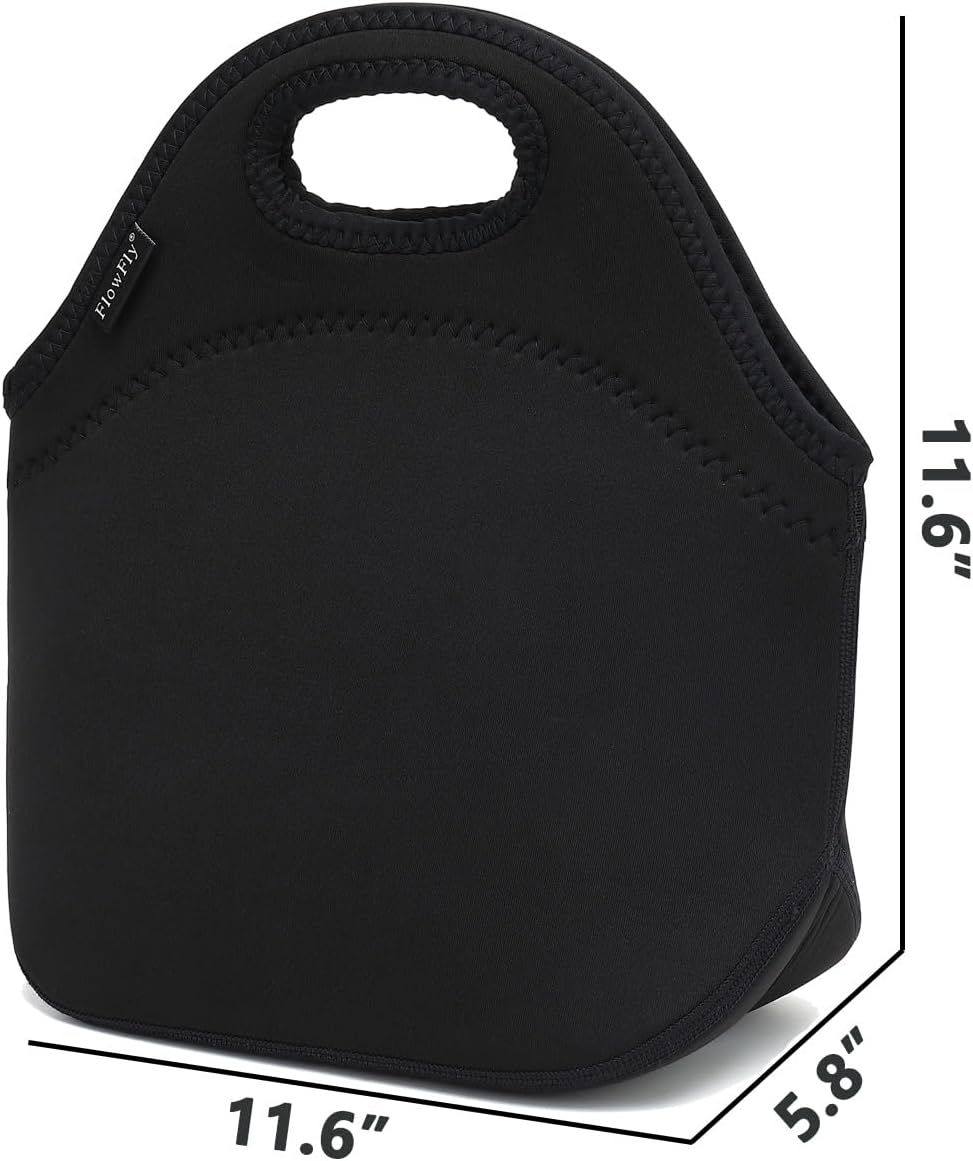 FlowFly Neoprene kids Lunch box Insulated Soft Bag Mini Cooler Thermal Meal Tote Kit for Boys, Girls,Men,Women,School,Work, Office,Black