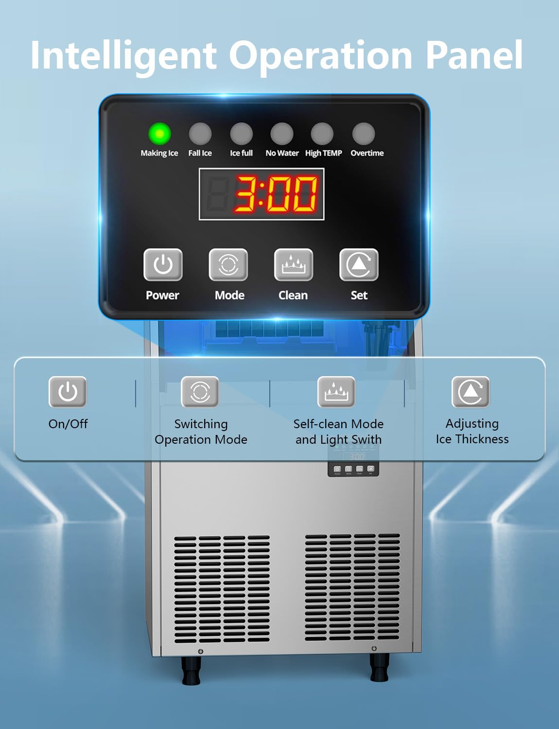 Commercial Ice Maker Machine, 150LBS/24H Under Counter Ice Maker with 35LBS Ice Storage,Stainless Steel Freestanding Ice Maker for Restaurant, Home, Bar, Office, Party, Outdoor Activities