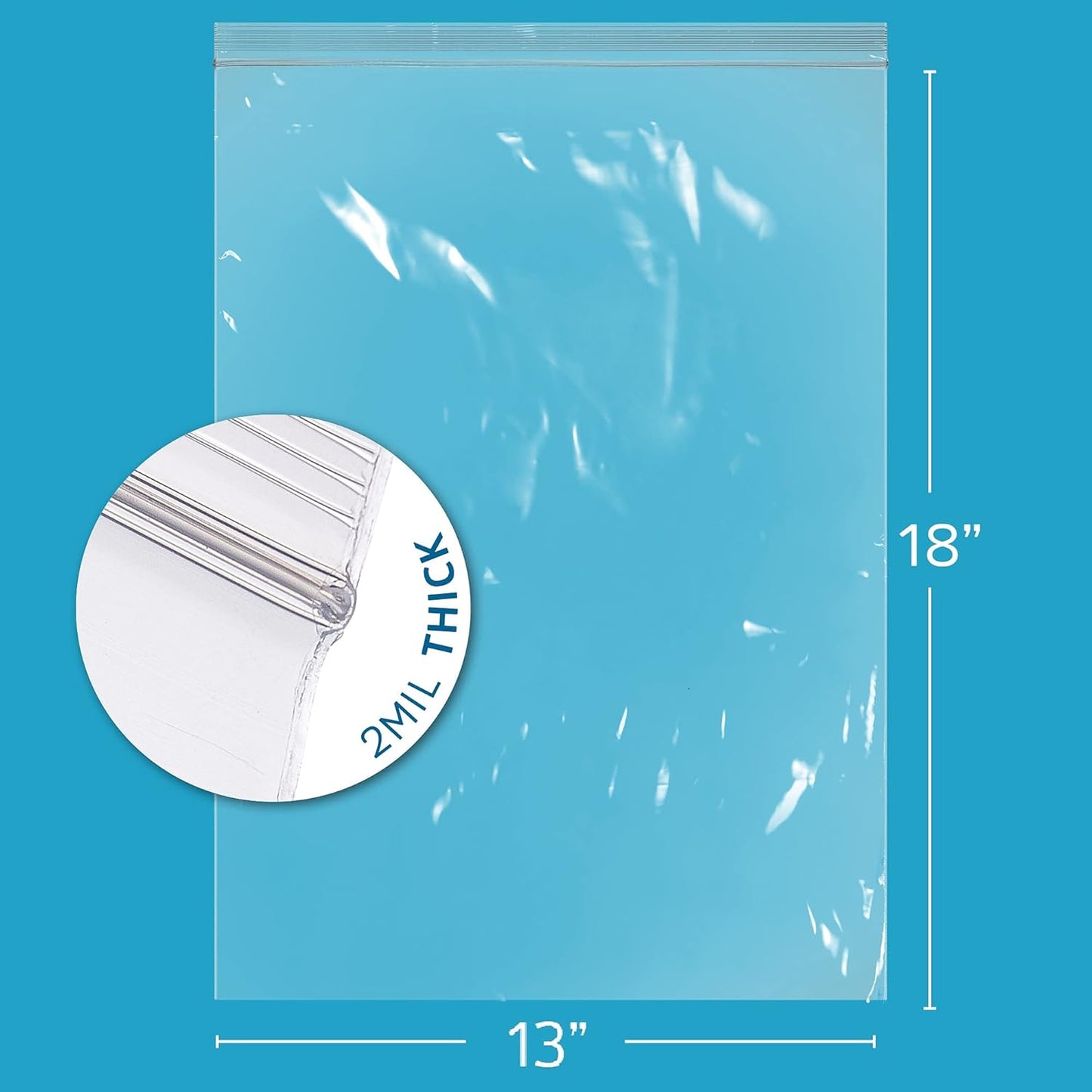 GPI Pack of 100 13" X 18" Clear Plastic Reclosable Zip Bag - Bulk 2 Mil Thick Strong & Durable Poly Baggies with Resealable Zip Top Lock for Travel, Storage, Packaging & Shipping.