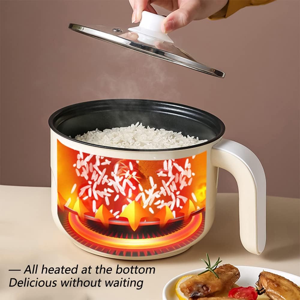 Drizzle Electric Hot Pot Cooker 1.7L Mini Skillet NonStick Coating Stir Fry Food Maker 110V Portable Cookerware Dorm Cooking With Steamer for Personal Ramen Boiling Steak Egg Oatmeal Soup Shabu