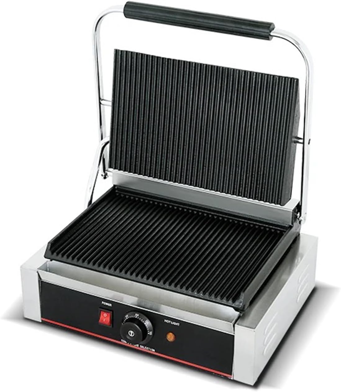 Commercial Panini Grill Grooved Press Sandwich Maker Industrial Panini Machine Single Grill Big (Big Ribbed Top And Bottom)