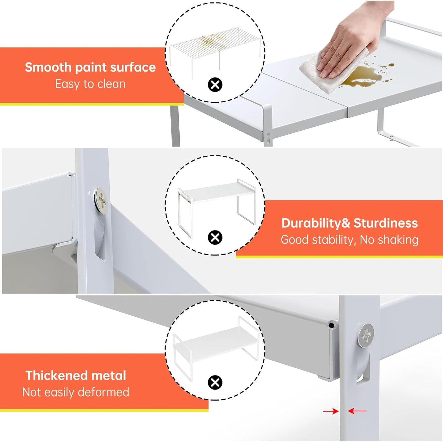 Cabinet Shelves Organizer for Kitchen 11", Expandable Shelf with Adjustable Length, Metal Countertop Organizer, Fits Pantry, Over the Sink, Spices, Microwave & Dishes Storage, White (2 Pack)