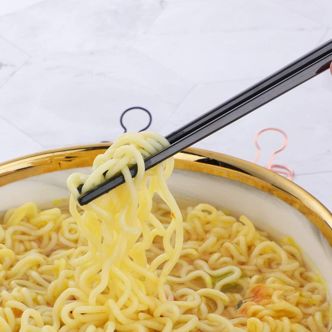 Buyer Star 5-Pair Stainless Steel Black Metal Reusable Chinese Square Chopsticks