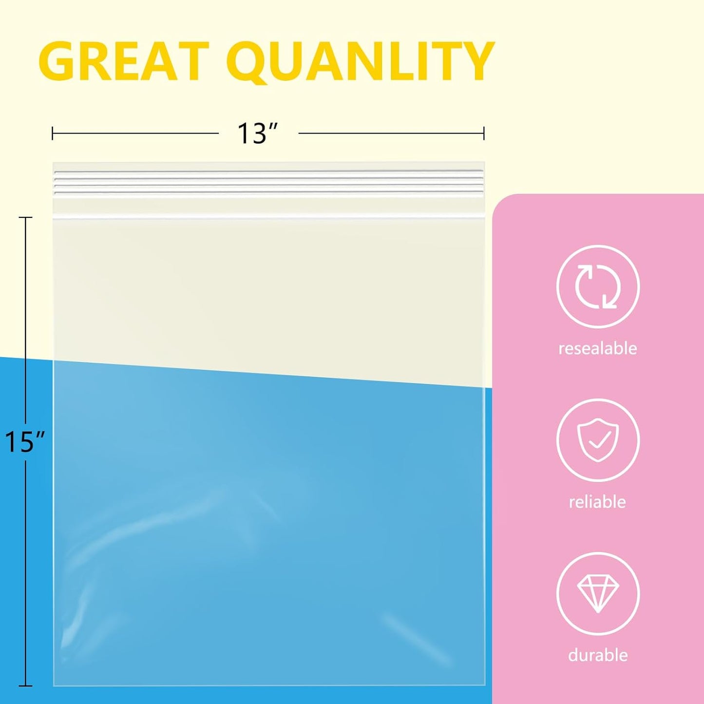 iMailer - 500 Pcs- 13" x 15" Zip Bags- 2 Gallon Zip Bags- Clear Resealable Zip Poly Bag 2 Mil for Clothing, T-Shirts, Pants, Storage