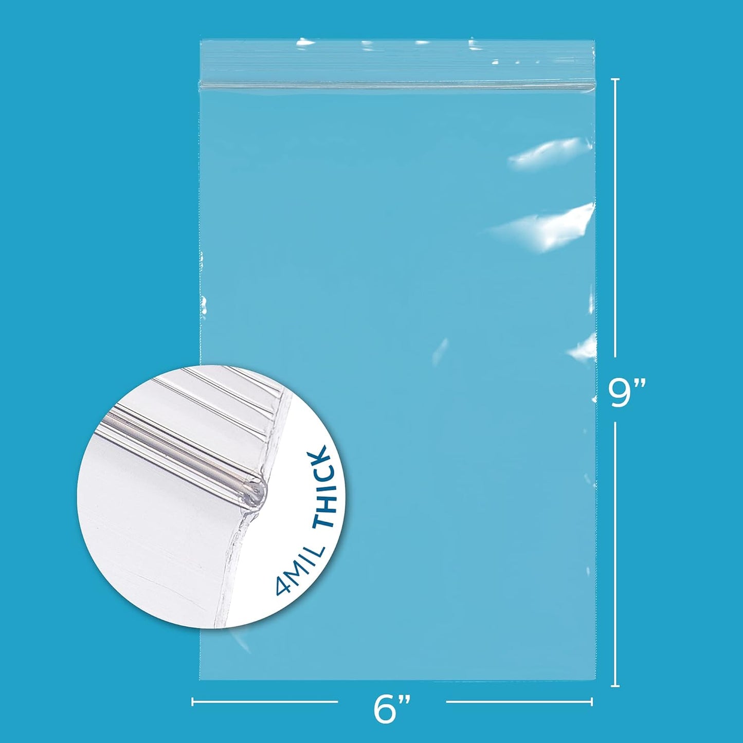 CLEAR PLASTIC RUSABLE ZIP BAGS - Bulk GPI Case Of 1000 6" x 9" 4 mil Thick Heavy Duty, Strong & Durable Poly Baggies With Resealable Zipper Lock For Travel, Storage, Packaging & Shipping.