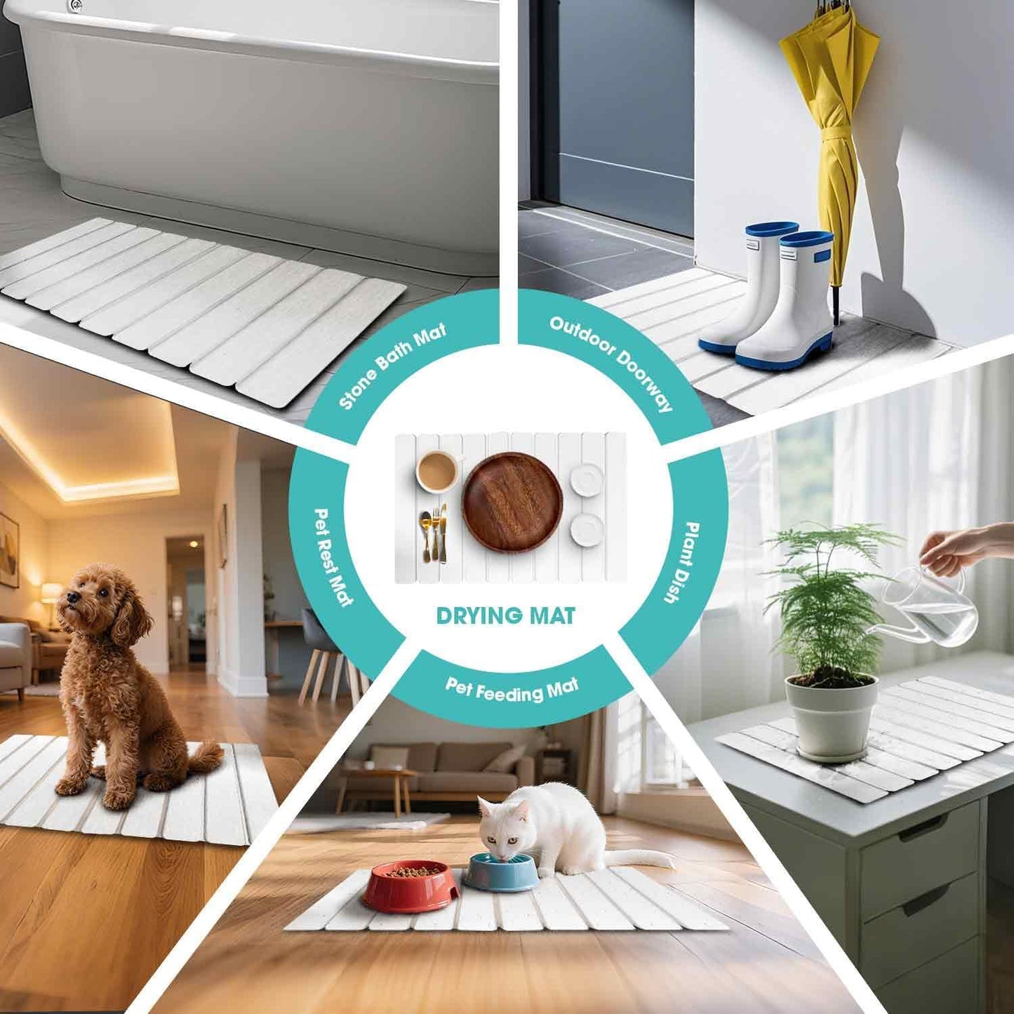 Dish Drying Mat Stone Bath Mat Diatomaceous Earth Stone Drying Mat For Kitchen Counter Sink Bath Mat Quick Dry Non Slip Foldable Dish Drying Rack Mat Large(24"×16" White)