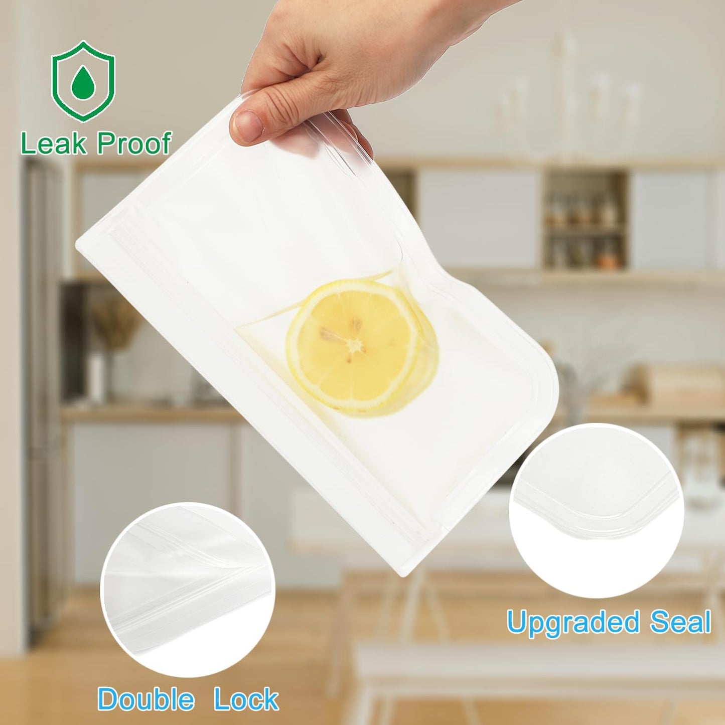 Clear Sandwich Bag/Snack Bag for Kids & Adults, Reusable Double Ziplock Cosmetic Bag,Makeup Travel Bag for Women Girls, Leakproof, Washable, Food Safe, BPA Free (2-Pack, Clear)