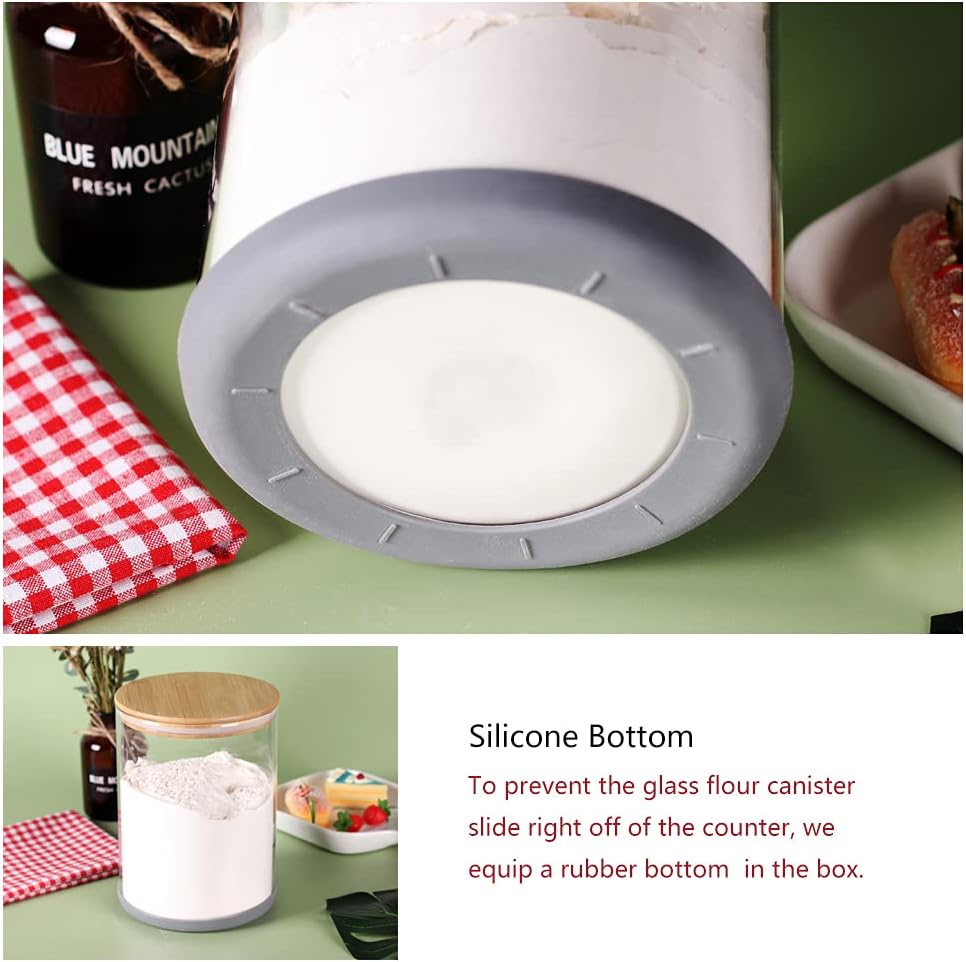 Glass Flour Container with Airtight Bamboo Lid, Large Glass Food Jar with Wooden Lid for Storage Flour, Sugar, Cookies, Rice, Coffee Beans and etc (3L)