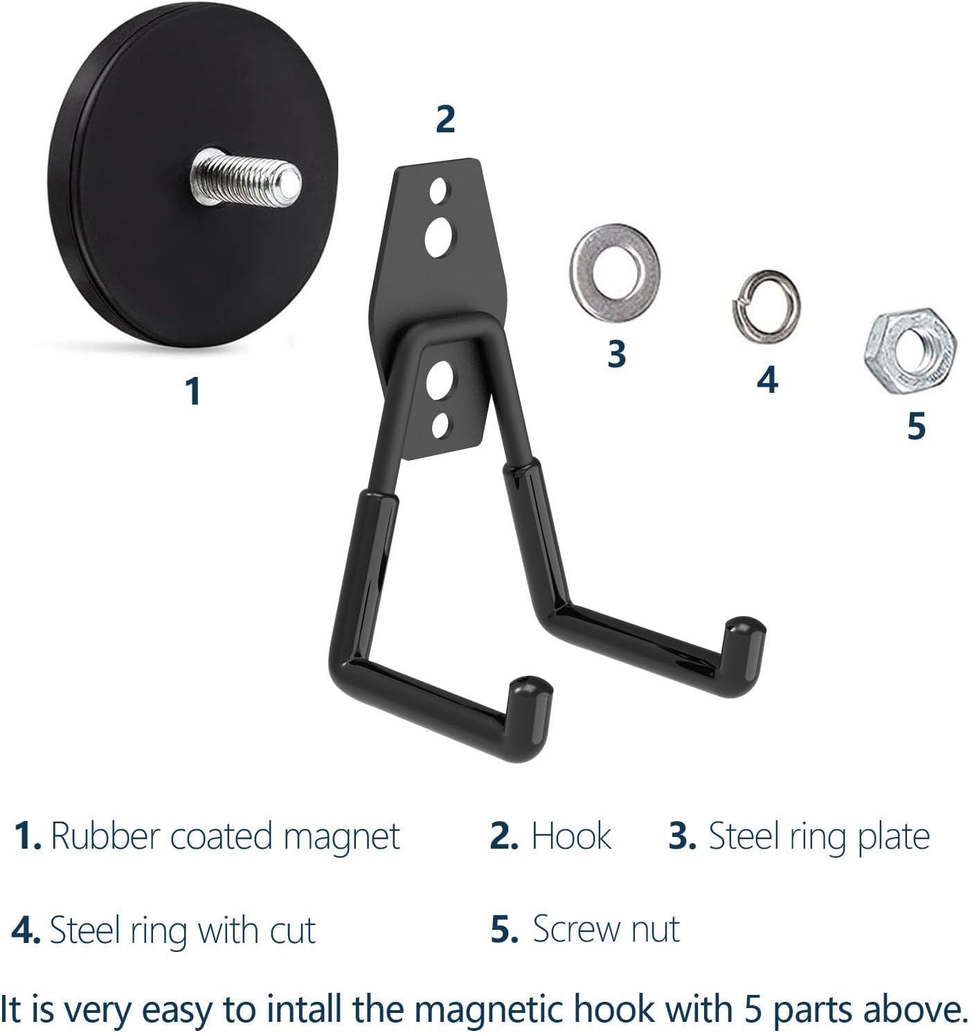 Heavy Duty Magnetic Hooks - 4Pack, Strong Large Magnet Hook, Magnetic Storage Hooks for Power Drill,Garden Tools,Hose,Pegboard,Garage,Workshop,Indoor and Outdoor Hanging Garage Hook