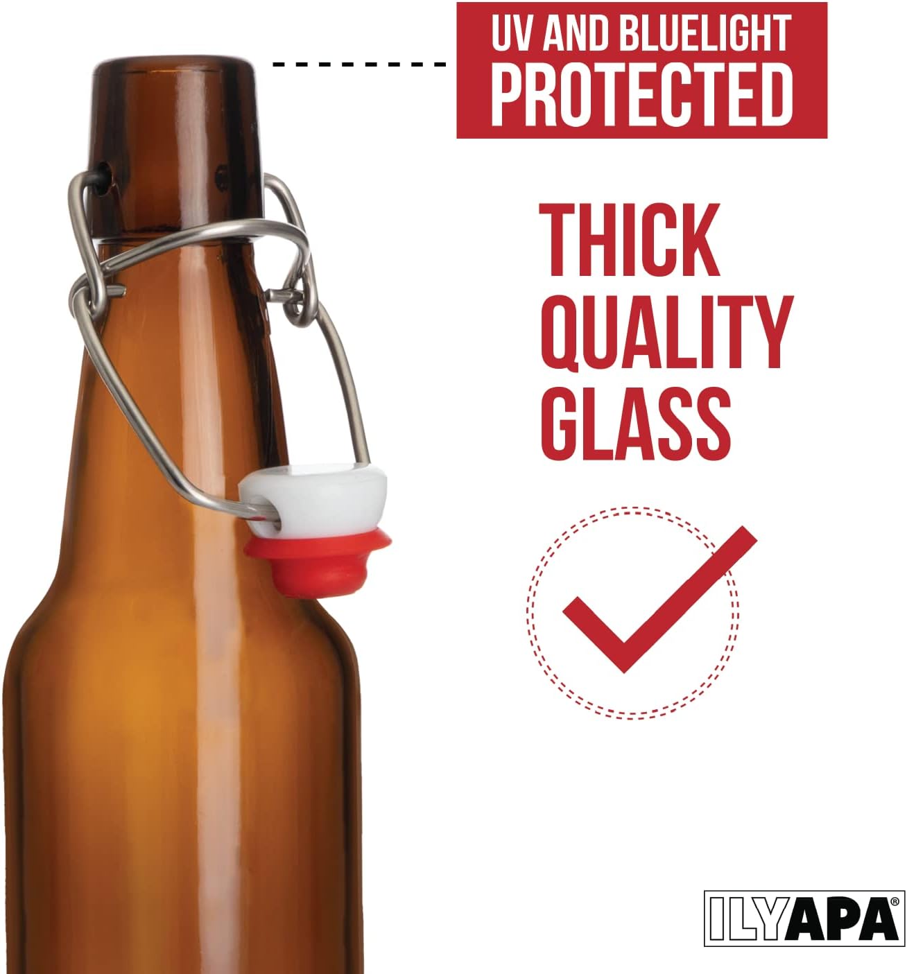 Ilyapa 16 oz Amber Flip Top Glass Beer Bottles for Home Brewing, Set of 12