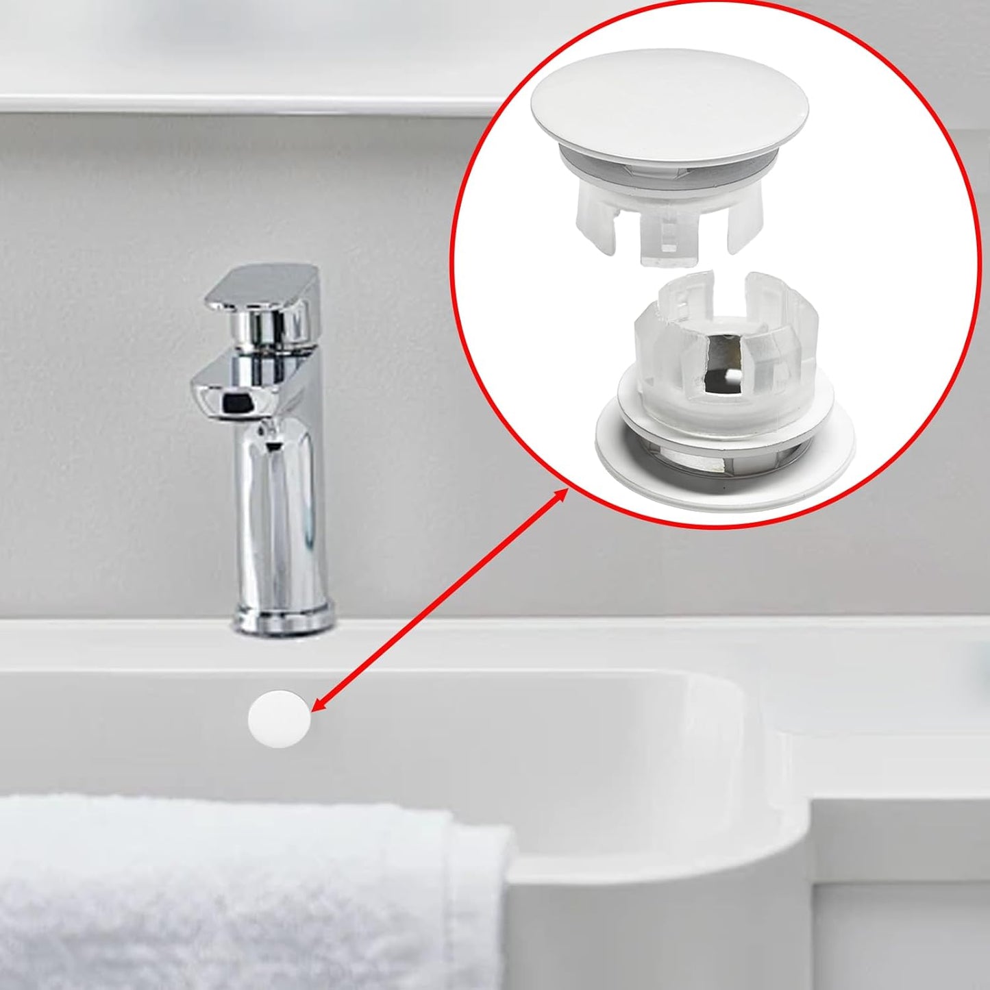 2 Pack Sink Basin Overflow Trim Ring,Solid Brass Bathroom Sink Trim Overfollow Cover,Sink Trim Overflow Cover Insert in Hole Round Caps or Kitchen Bathroom(White)