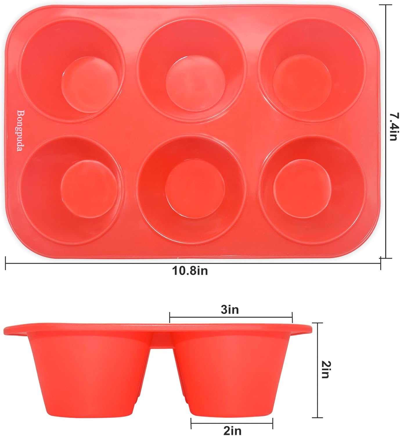 Silicone Large Muffin Pan 2 Pack,6 Cup Large Silicone Cupcake Pan,Non-Stick Jumbo Muffin Pans,Food Grade Cupcake Molds,Perfect for Egg Muffin,Big Cupcake