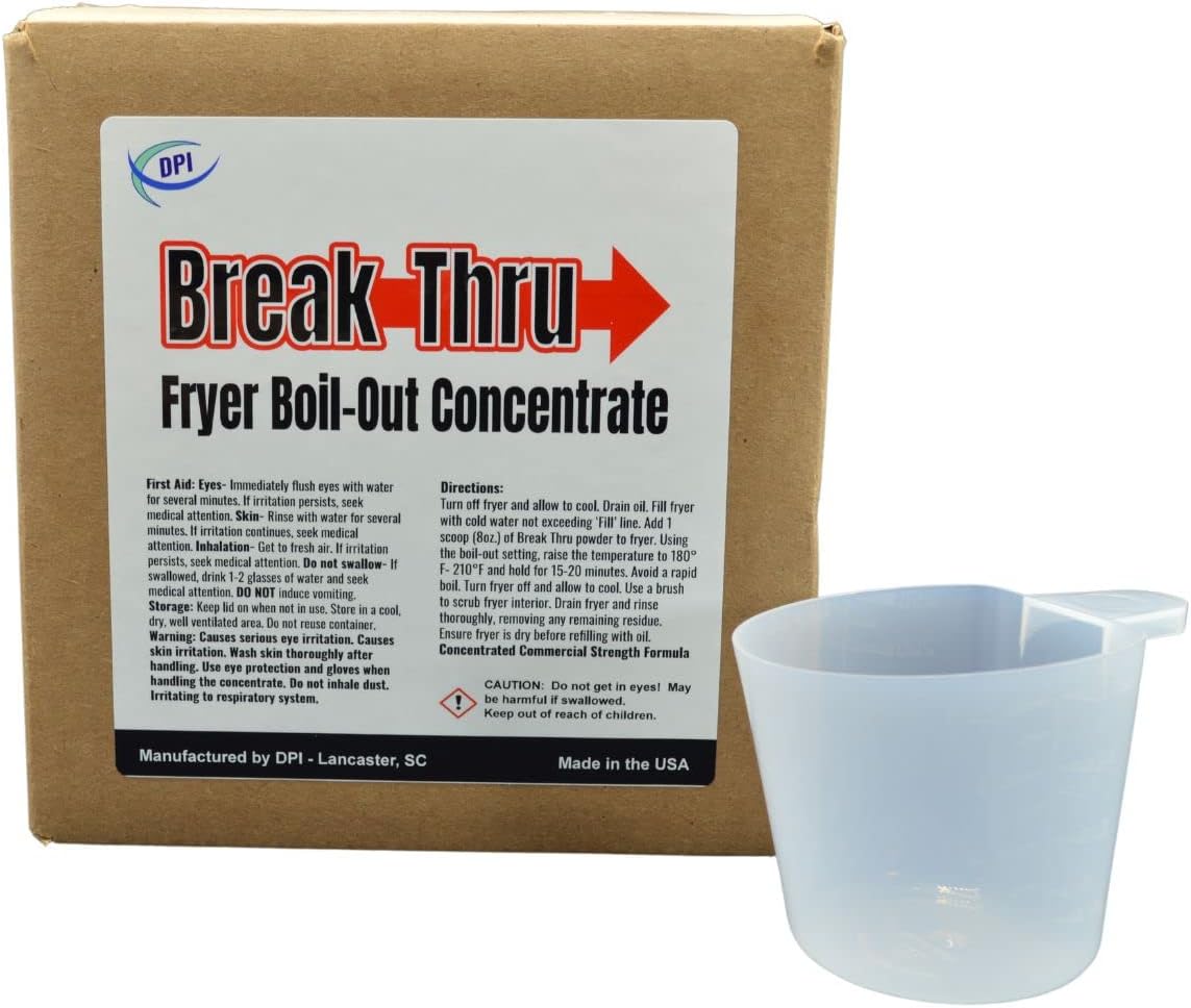DPI Break-Thru Fryer Boil Out Cleaner, Powder Concentrate for Deep Fryers, Removes Grease and Carbon Deposits, Easy Use Scope Included, 26 Cleaning Cycles Per Box.