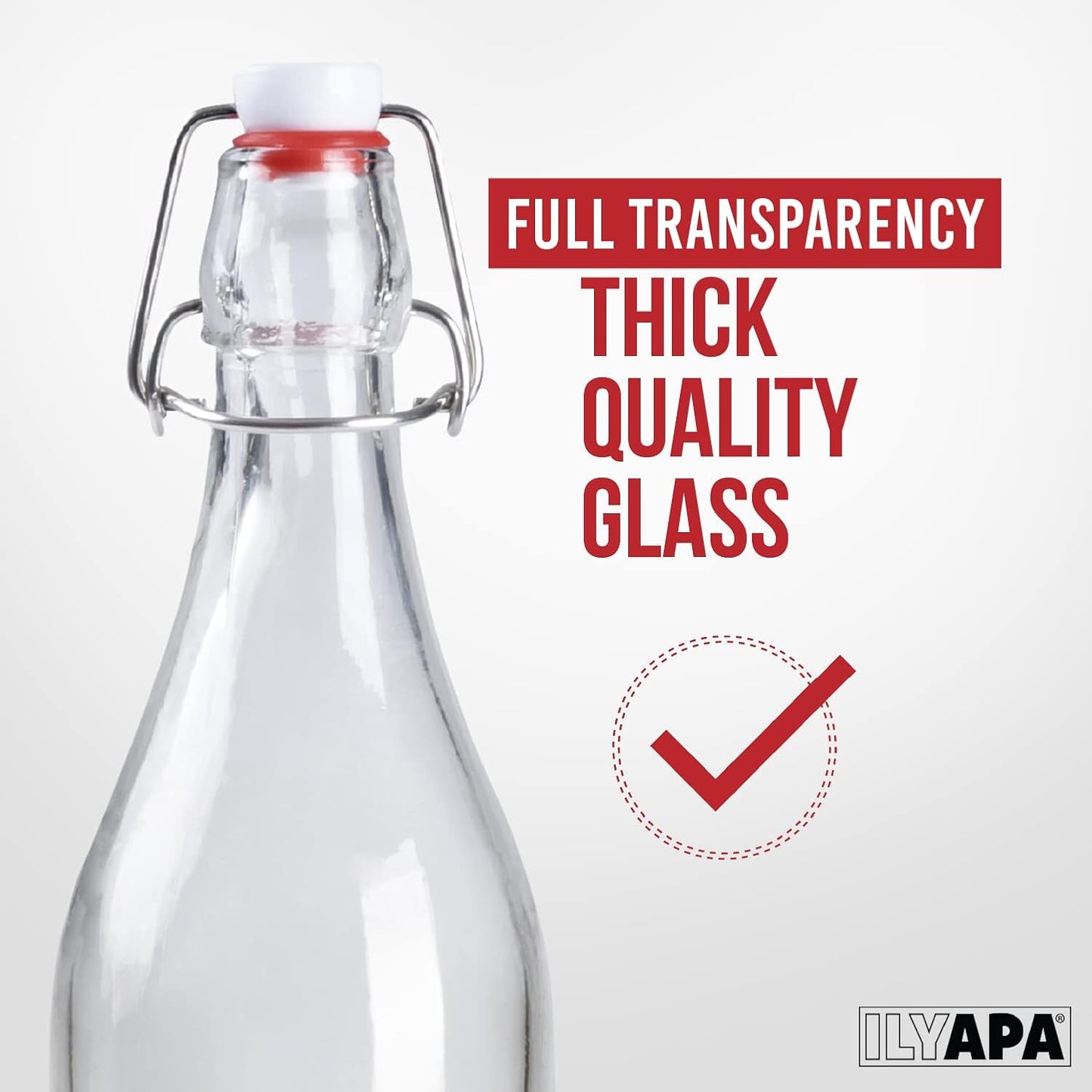 Ilyapa 16 oz Clear Flip Top Glass Beer Bottles for Home Brewing, Set of 12 Heavy Duty Glasses