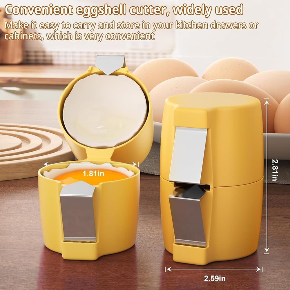 Egg Shell Opener Remover, Eggs Peeler Separator for Boiled and Raw Eggs, Stainless Steel Eggshell Cutter Kitchen Tools for Cooking and Breakfast Prep (Yellow, 2 Pcs)