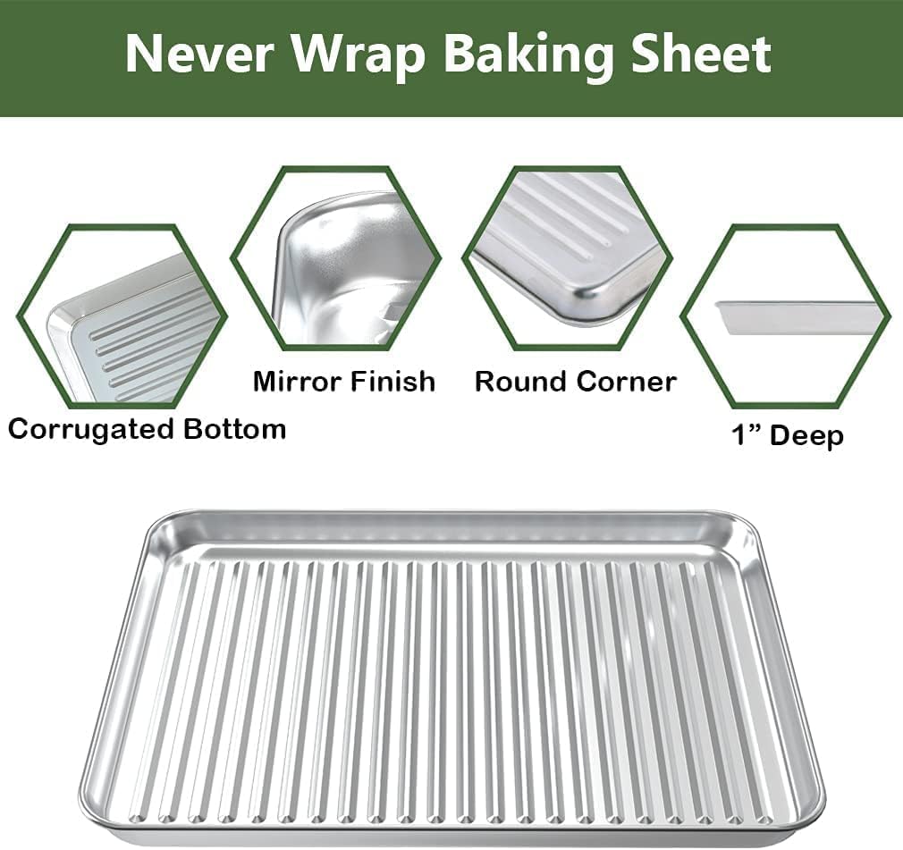 ROTTAY Baking Sheet, Half Sheet Pan with Cooling Rack Set [2 Pans + 2 Racks], Stainless Steel Baking Pan for Oven, Warp Resistant & Heavy Duty & Rust Free, Size 18 x 12 x 1 Inches