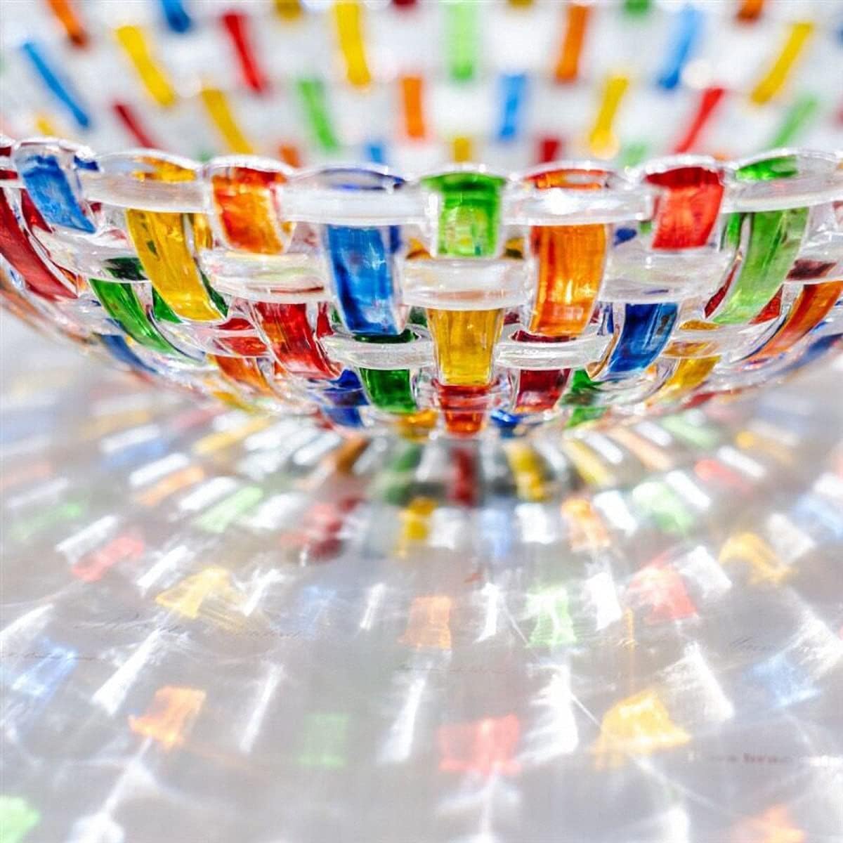 Hand Painted Colorful Woven Glass Crystal Salad & Fruit Bowl Decoration,Centerpiece For Home,Office,Wedding Decor, Fruit, Snack, Dessert, Server