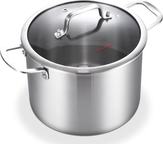 DELARLO Tri-Ply Stainless Steel 6QT Pot with Lid, Induction Ready, 6 Quart with Lid, Durable, Noodle Pot, 18/10 Heavy Duty for Cooking, Suit for All Stove, Up to 600℉(Lids 300℉)