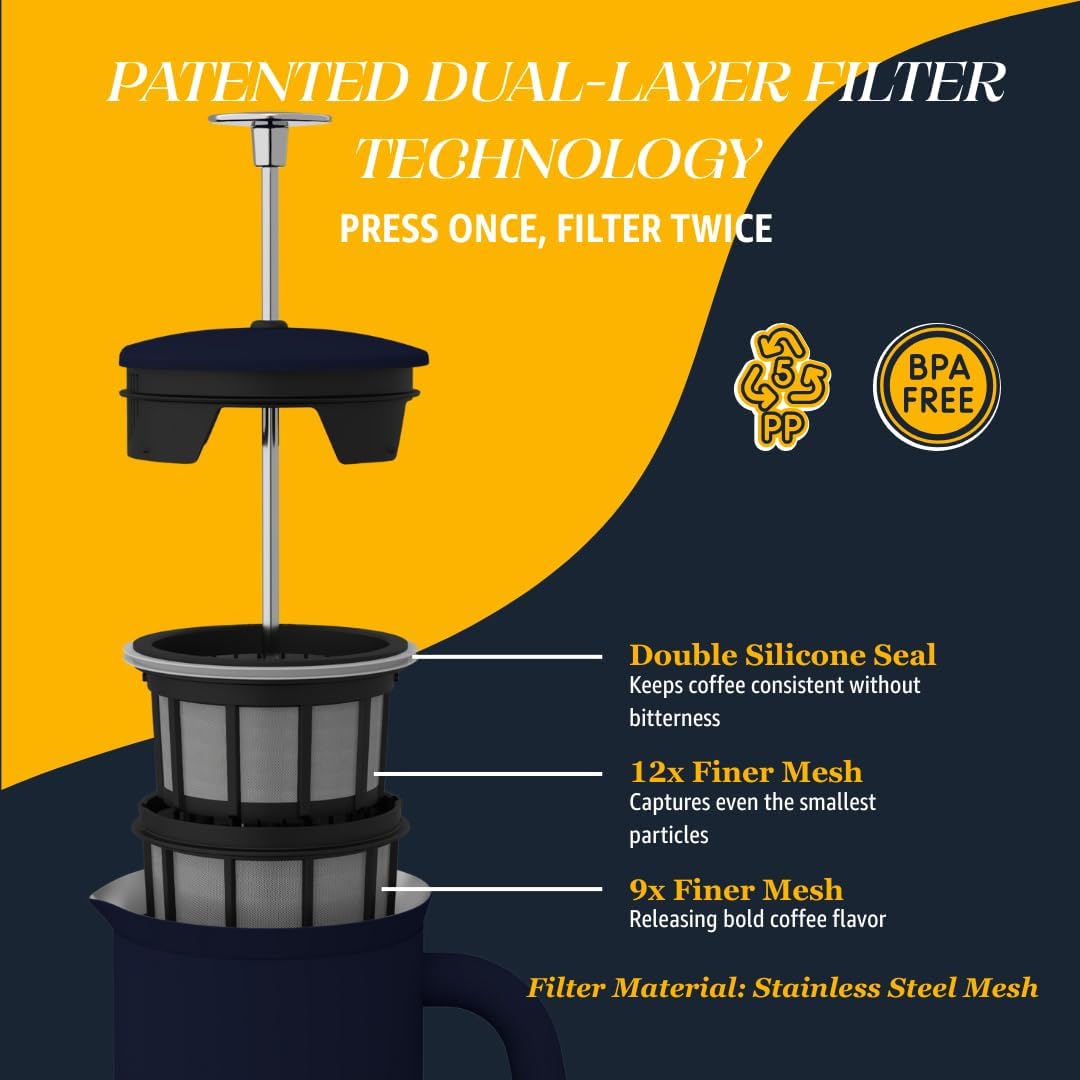 ESPRO P7 French Press Coffee Maker - Double-Walled Stainless Steel Insulated with Micro-Filter, 32 Ounces, Aegean Blue