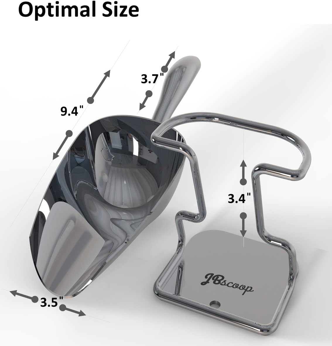 JBscoop Stainless Steel Ice Scoop 8 OZ, Metal Ice Scooper For Ice Maker, Multipurpose For Candy Kitchen Bar Party Wedding Pet Animal Dog Food Scoop Beach Shovel