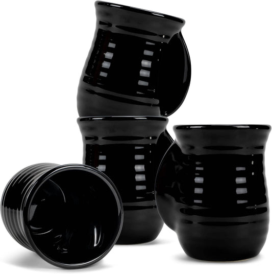 Elanze Designs Ribbed 14 ounce Ceramic Stoneware Handwarmer Mug Set of 4, Black