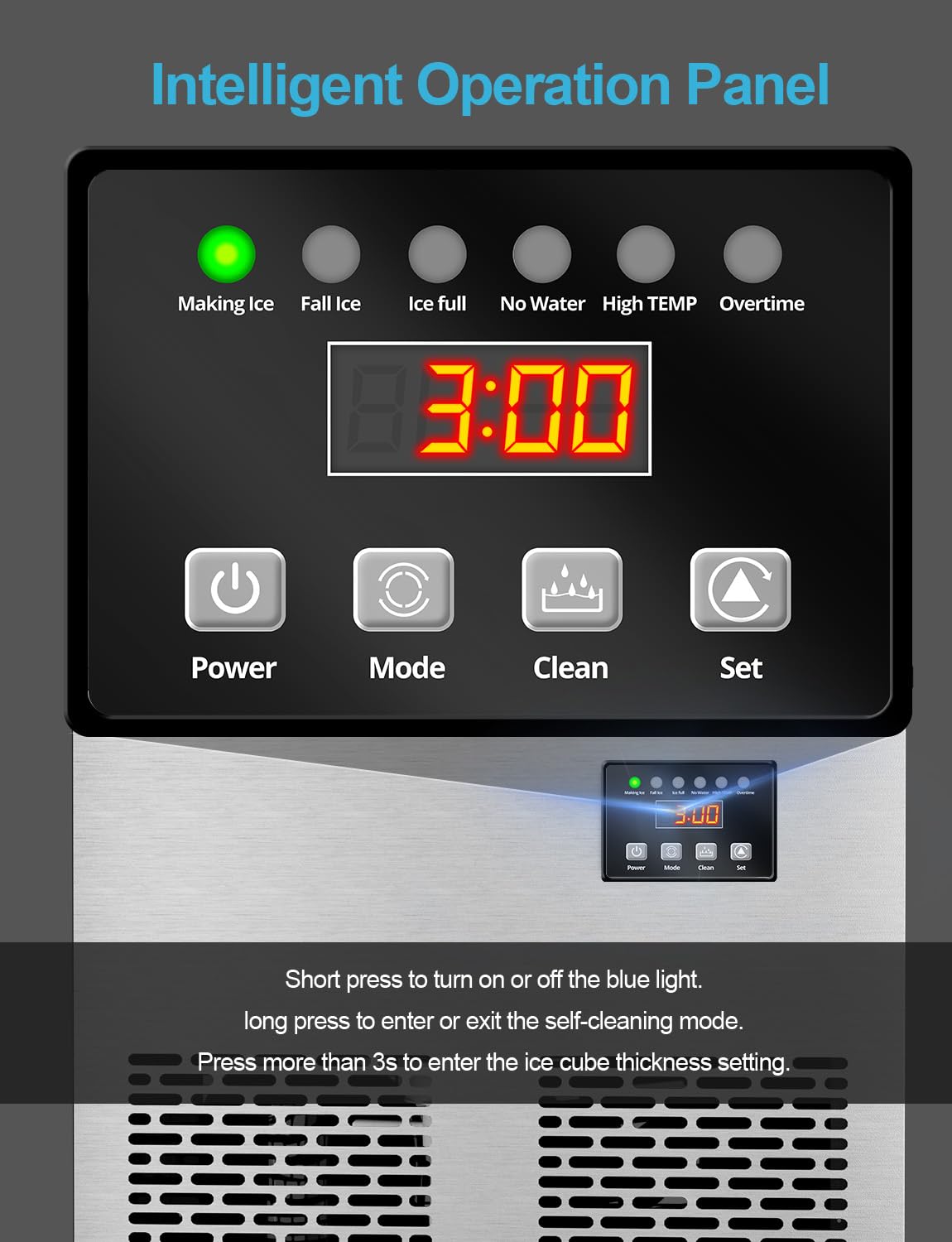 Commercial Ice Maker Machine, 200 lbs/24H Under Counter Ice Machine, Stainless Steel Freestanding Ice Makers for Restaurant, Home, Bar, Office, Party, Outdoor Activities