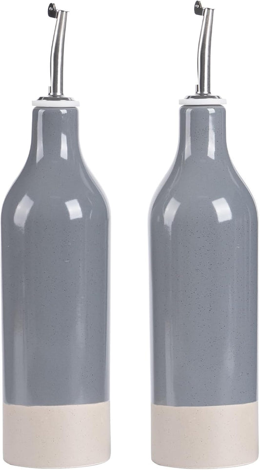 famiware Milkyway 16oz Ceramic Olive Oil Dispenser Bottle, Olive Oil and Vinegar Dispenser Bottle Set of 2 with Stainless Steel Pourers, Suitable for Storage Vinegar, Liquids, Dark Gray