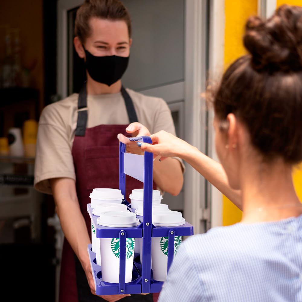 Bodaon 6 Cup Drink Carrier with Handle, Plastic Cup Carriers for Drinks, Drink Holder for Car, GrubHub/Eats Doordash Accessories, Portable Foldable Reusable Mobile, Use for Food Delivery Bag, Purple