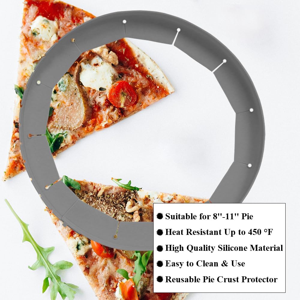 Silicone Pie Crust Shields, Adjustable Baking Pie Crust Shield Protector Cover for Edges, Baking Protectors Cover Ring Fits 8-11.4 Inch (Grey-1pcs)