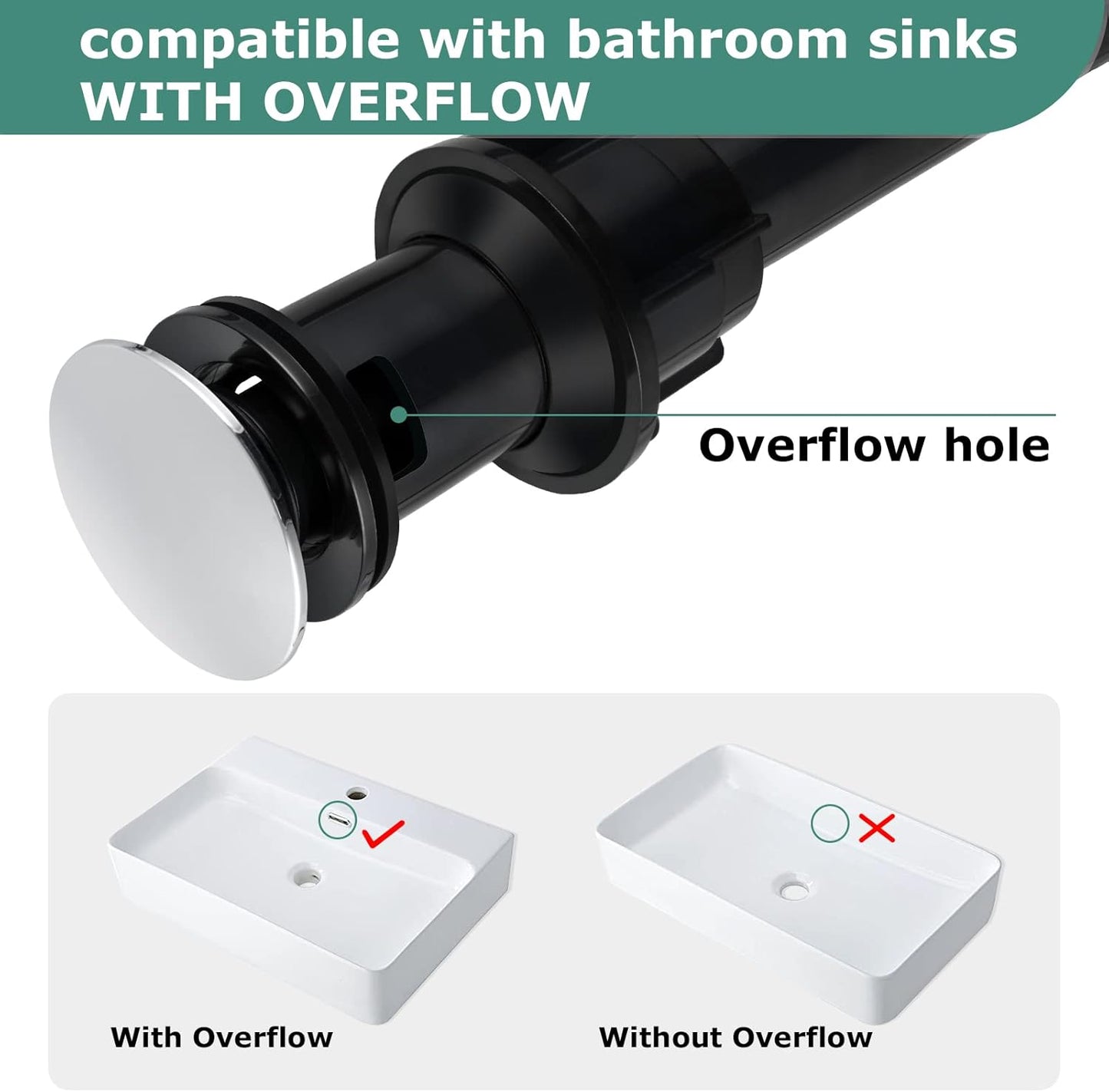 PARLOS Bathroom Faucet Lavatory Vessel Sink Pop Up Drain Stopper with Overflow Chrome, 20715