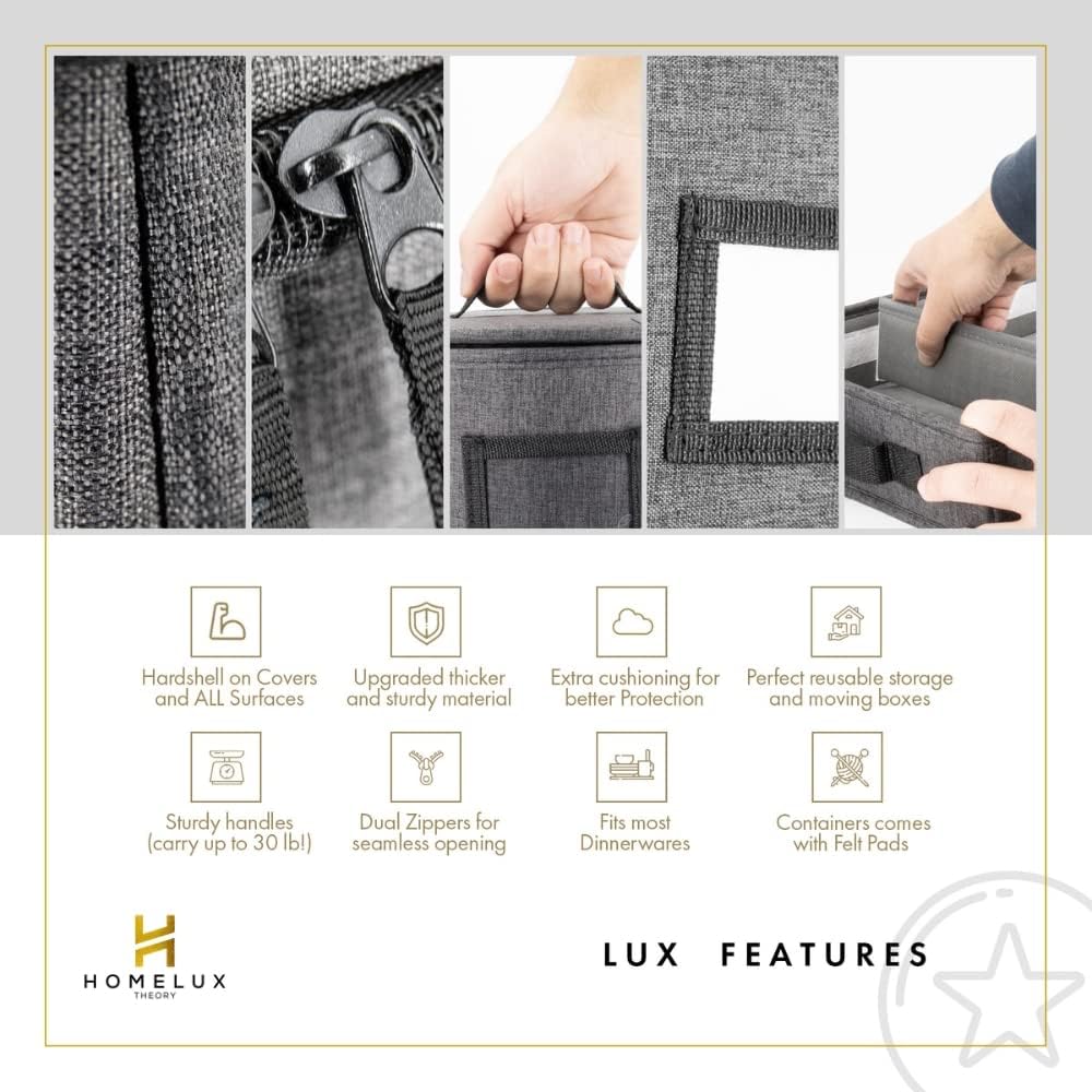 HOMELUX THEORY Mug Storage Box with Dividers Hard Shell China Storage Containers, Heavy Duty Coffee Cup Storage Box and Moving Boxes for Glassware Storage with Lid, Thick Surface, and Sturdy Handle