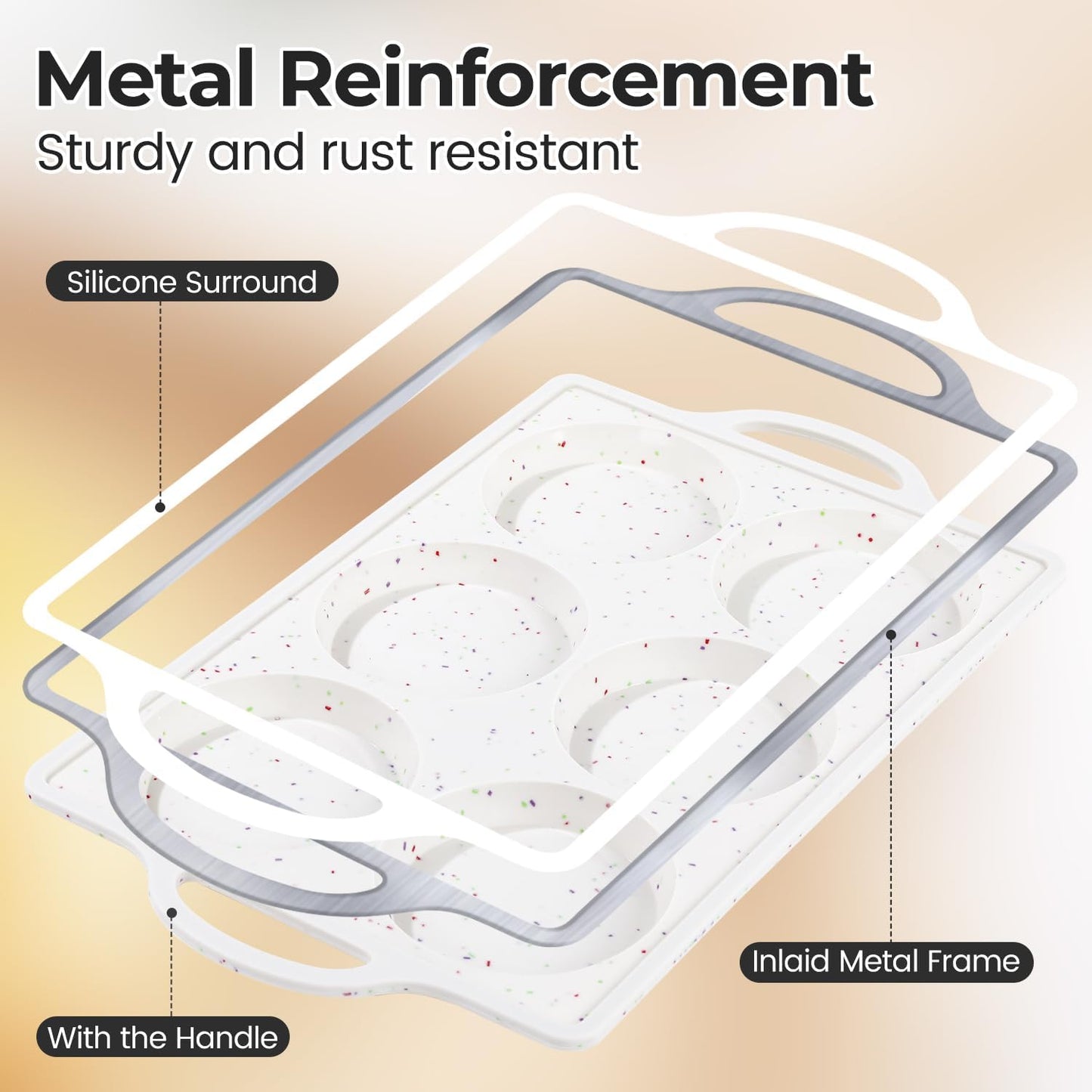 Muffin Top Pan Non Stick,4 Inch Metal Frame Round Egg Baking Pan for Oven English Muffins, Whoopie Pies, Corn Bread, Egg Bites, Breakfast Sandwiches Tarts 2 Confetti