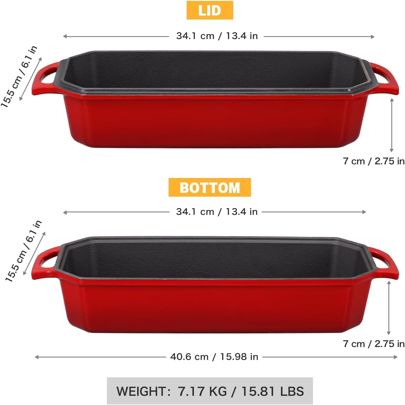 Bread Pan Cast Iron Loaf Pan with Lid Bread Loaf Pan 13x5 Inch Enameled Cast Iron Sourdough Bread Pan,Red