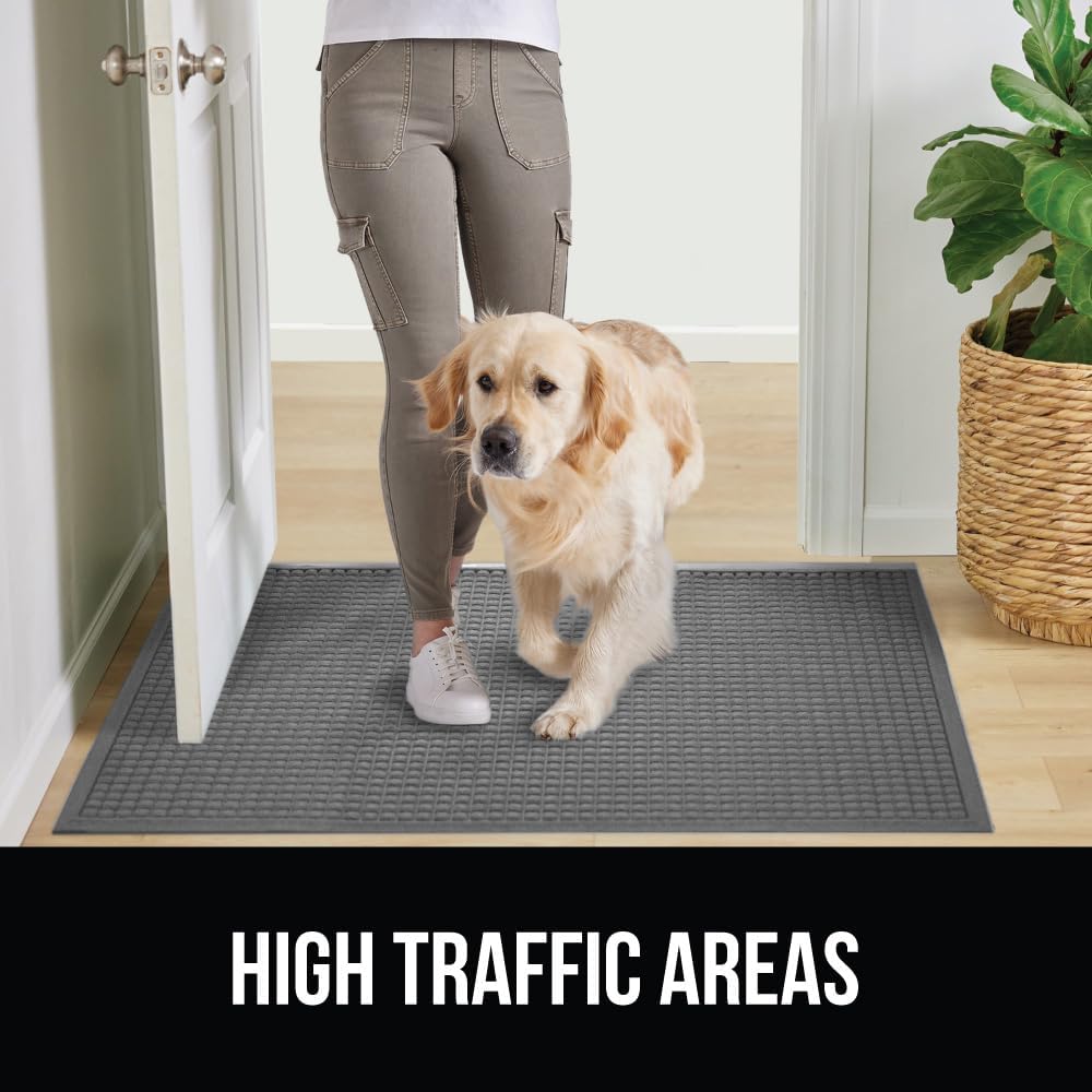 GORILLA GRIP Front Door Mat, 72x24, Indoor Outdoor Ultra Absorbent HydroAbsorb Doormat, Absorbs Up to 2.75 Cups of Water, Stain and Fade Resistant, Rubber Backing Doormats, Captures Dirt, Gray
