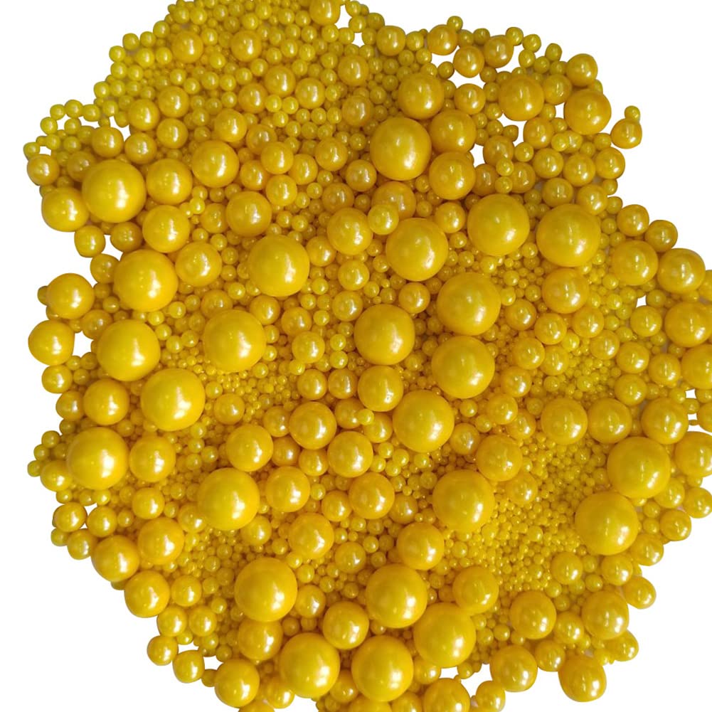 Edible Yellow Sugar Pearls Candy Sprinkles 120G/ 4.23Ounce Baking Cake Sprinkles Cupcake and Cake Topper Cookie Decorations Wedding Party Valentines Halloween Christmas Supplies