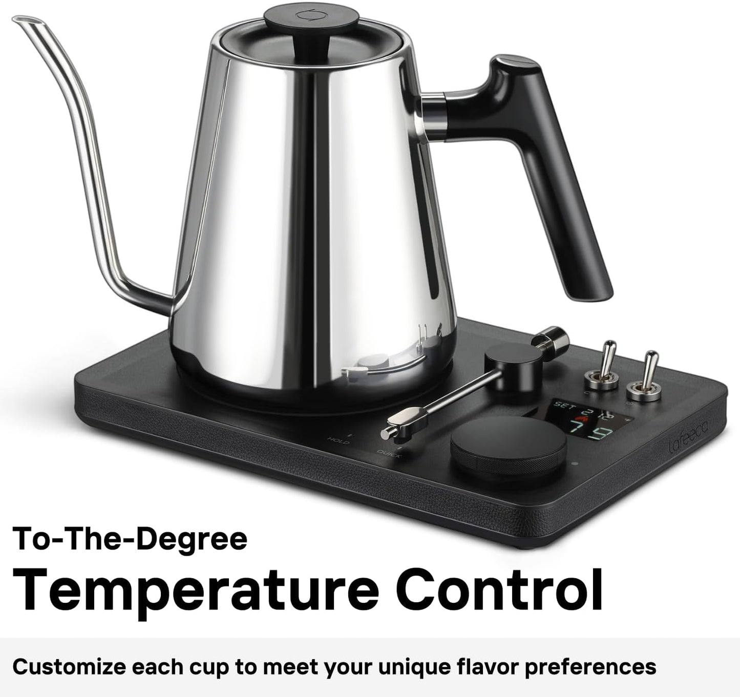 DJ Electric Gooseneck Kettle for Pour Over Coffee & Tea - Water Boiler - Turntable Design - Quick Heating & Temperature Control - Stainless Steel