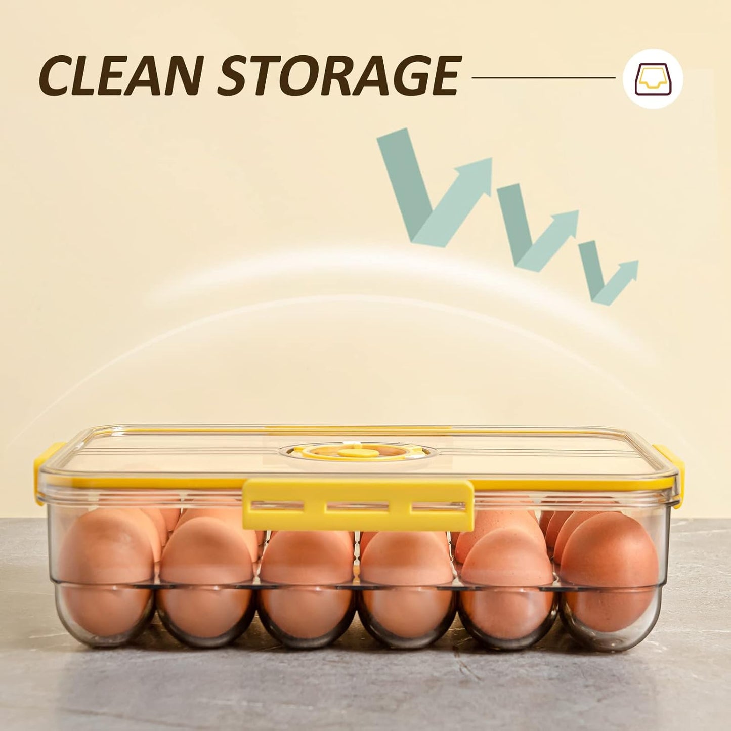 CottonColors Egg Holder for Fridge - 24 Egg Plastic Refrigerator Organizer - Stackable Storage With Lids