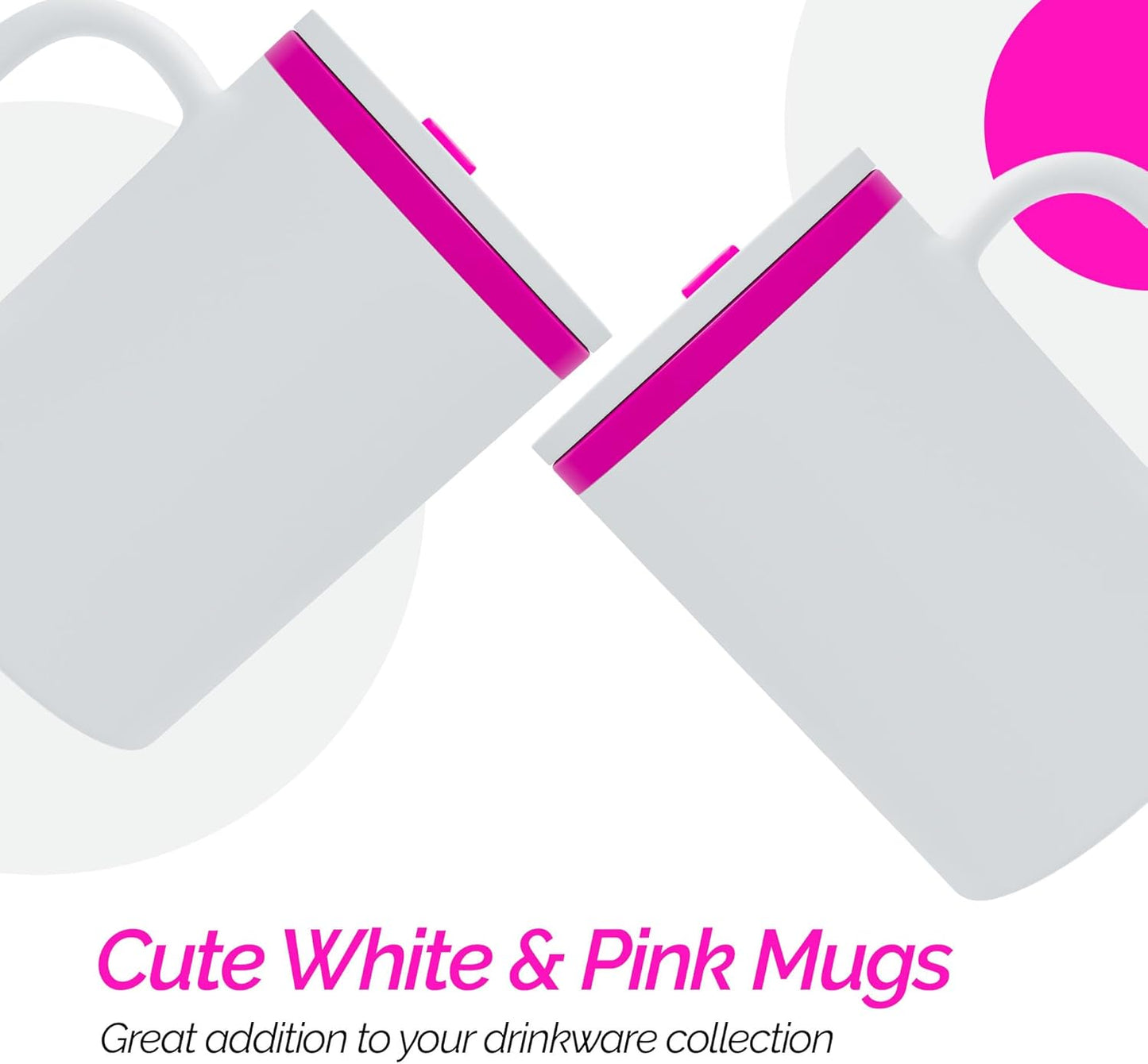 Copco Iconic 16oz Double Wall Insulated Desk Mug with Lid and Handle, Set of 2, BPA-Free Reusable Plastic, Spill-Proof, Microwave & Dishwasher Safe, Wide Mouth, Cup Holder Friendly (Pink)