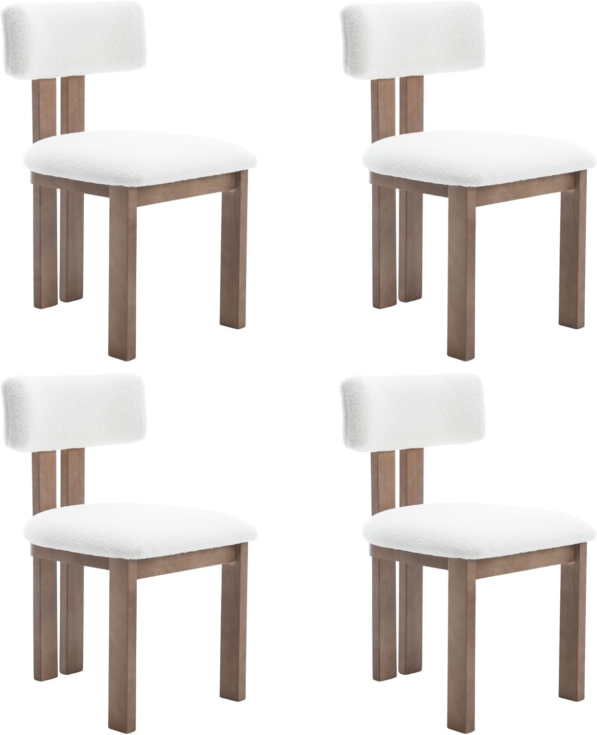 chairus Dining Chairs Set of 4 Faux Fur Dinner Chairs with Solid Wood Kitchen Chairs for Kitchen, Dining Room, Living Room, White