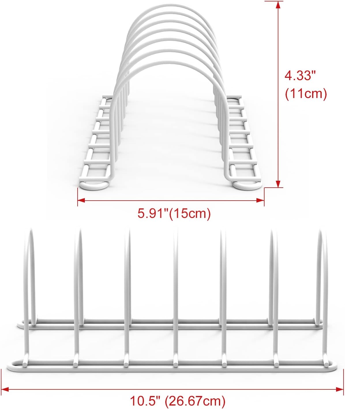JAQ Pot Lids Holder, 10.5" Kitchenware Dividers Organizer for Plates, Pans, Cutting Boards, Muffin Tins, Baking Sheets in Cabinets Shelf Countertop Pantry (2-Pack, White)