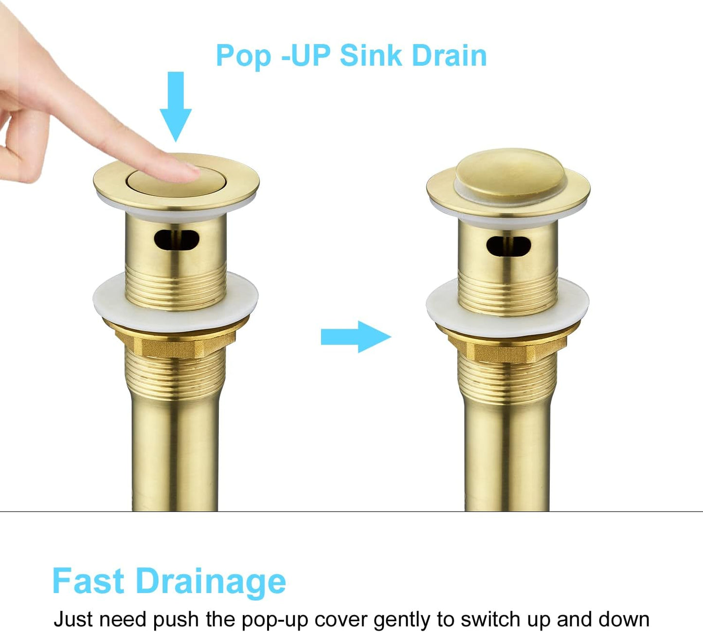 CREA Bathroom Sink Drain, Bathroom Sink Stopper with Drain Hair Catcher Pop Up Drain 1 1/2" for Bathroom Vanity Kitchen Sink with Overflow, Gold
