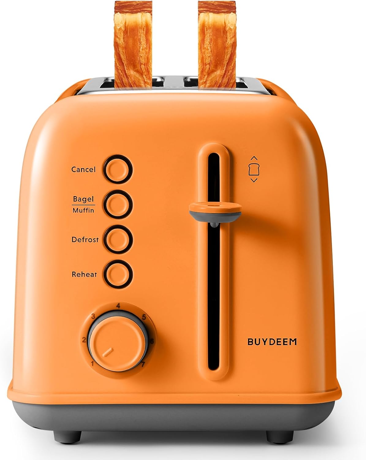 BUYDEEM DT620 2-Slice Toaster, Extra Wide Slots, Retro Stainless Steel with High Lift Lever, Bagel and Muffin Function, Removal Crumb Tray, 7-Shade Settings,Orange
