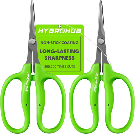 Garden Scissors, 2PCS 6in Pruning Shears Snips Non-stick Coated Sharp Steel Blades - Gardening Tools Garden Shears for Plants Herb Flowers in Grow Tent and Hydroponics
