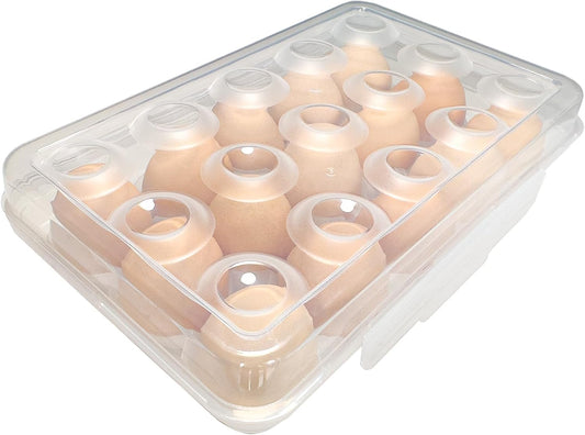 Egg Holder Camping, Egg Holder for Fridge, Egg Organizer for Refrigerator, Portable Egg Tray with Lid, Stackable Egg Storage with Safety Buckle, 15 Grid Egg Container, Clear White