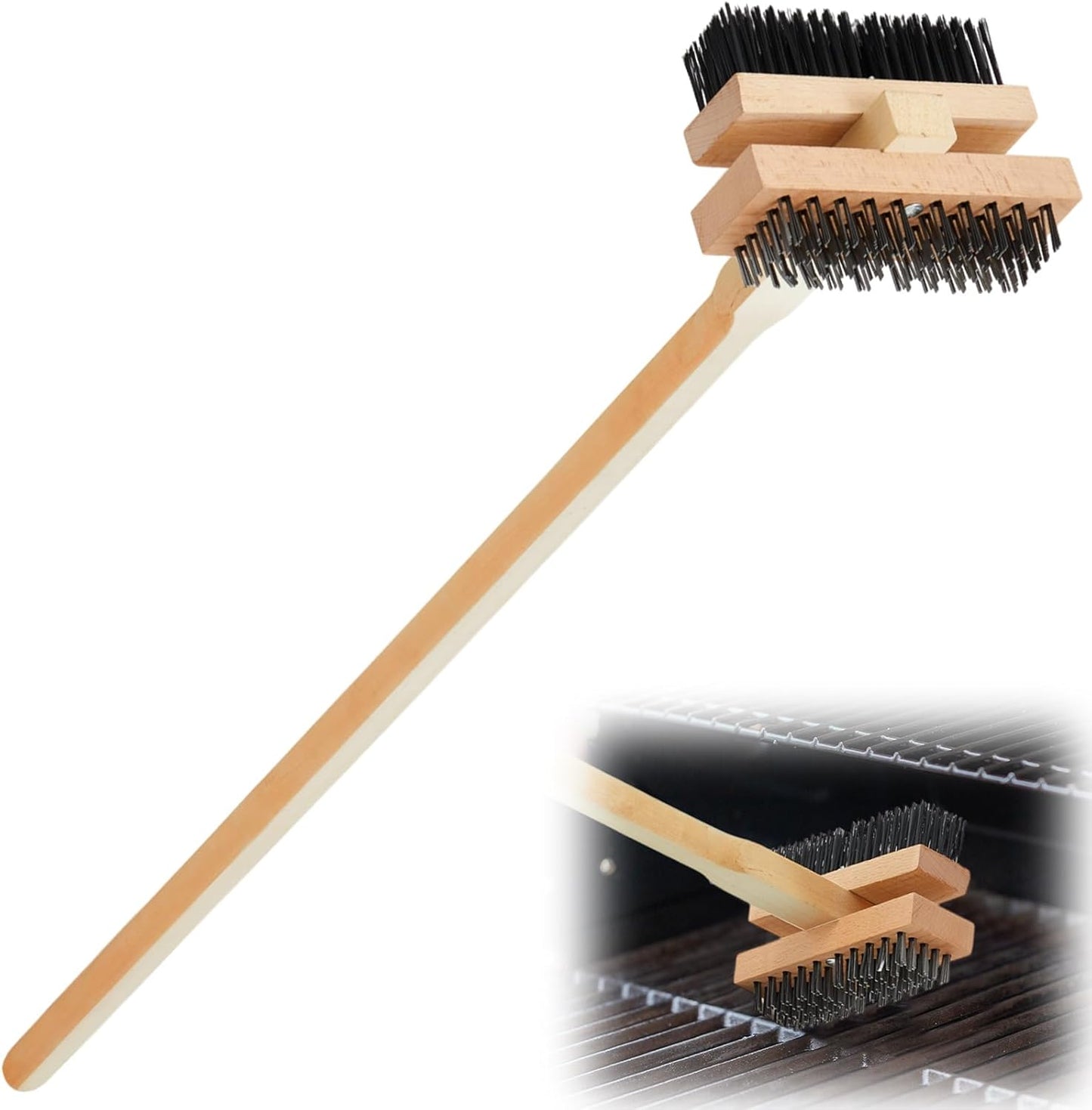 1 Pack Stainless Steel Grill Brush 48 Inch Large Double Ended Grill Brush with Long Handle for Commercial BBQs Outdoor Good Picnic Restaurant Kitchens Dealing with Grease Residue and Buildup