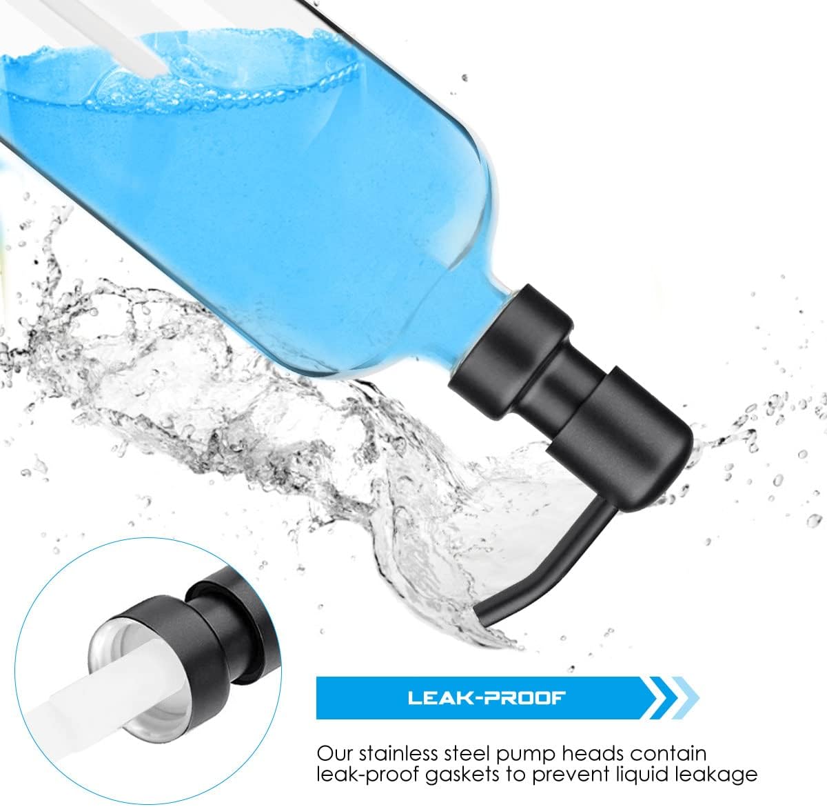 ARKTEK 2 Pack Refillable Glass Soap Dispenser - Rust Proof Stainless Steel Pump, 17 Oz/ 500 ML, Black