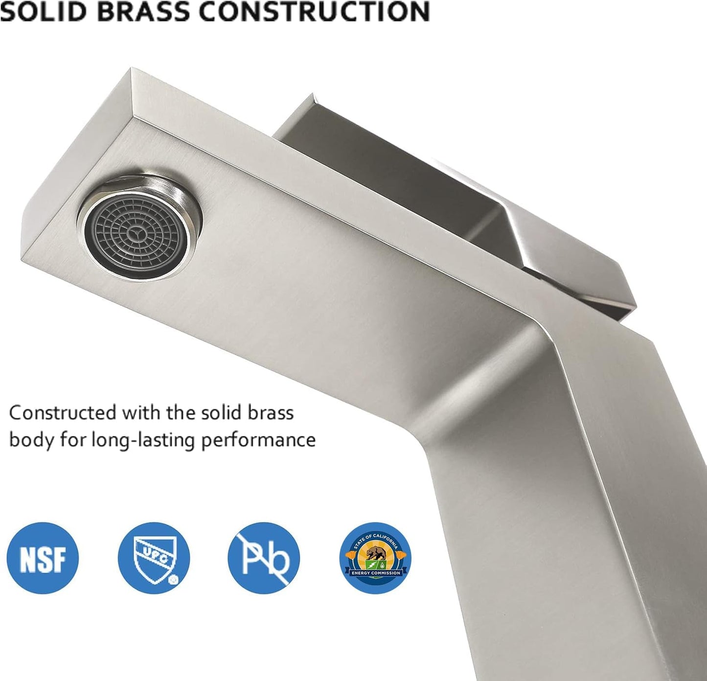 Brushed Nickel Solid Brass Tall Single Handle Bathroom Faucet, cUPC & CEC Certified Vessel Sink Faucet 1 Hole, Mixer Bar Tap with Pop Up Drain & Water Supply Hoses