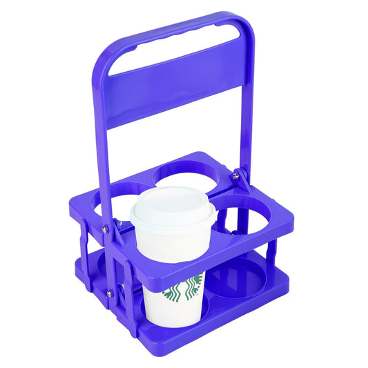 Bodaon 4 Cup Drink Carrier with Handle, Plastic Cup Carriers for Drinks, Drink Holder for Car, GrubHub/Eats Doordash Accessories, Portable Foldable Reusable Mobile, Use for Food Delivery Bag, Purple