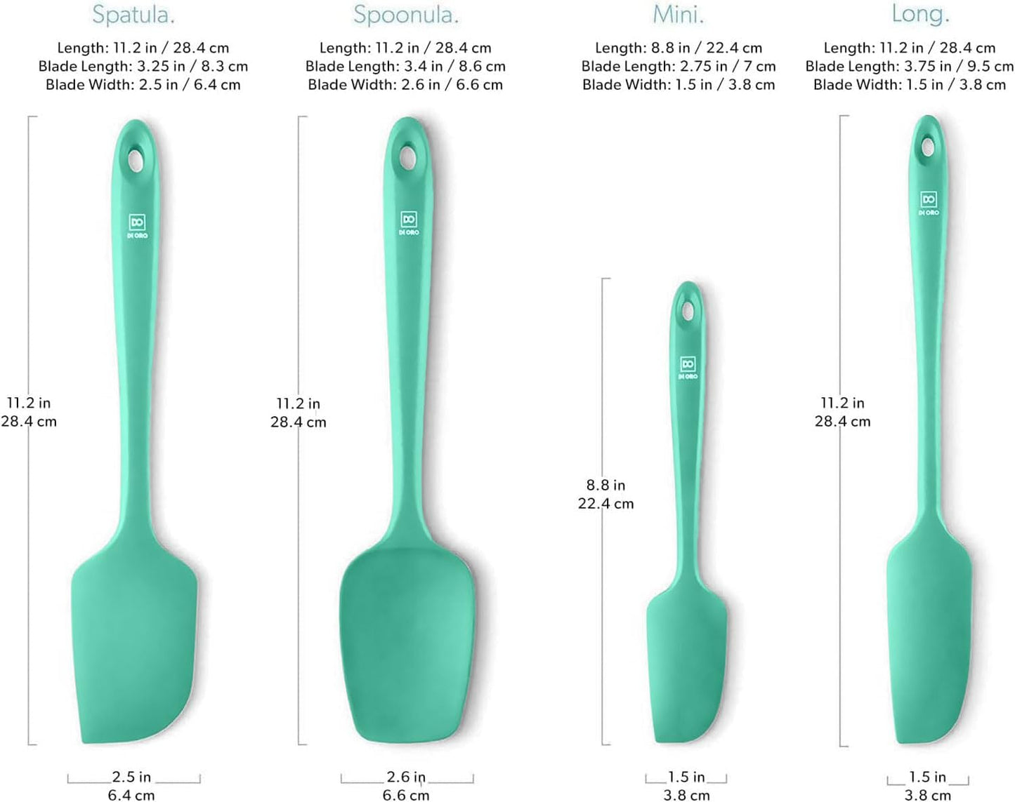 DI ORO Silicone Spatula Set - Rubber Kitchen Spatulas for Baking, Cooking, & Mixing - 600°F Heat-Resistant & BPA Free Silicone Scraper Spatulas for Nonstick Cookware - Dishwasher Safe (4pc, Mint)