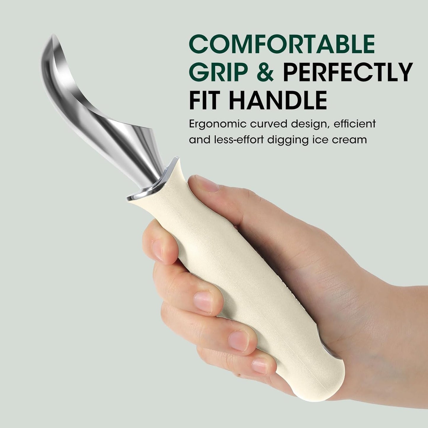 Beneno Heavy Duty Ice Cream Scoop - Upgraded Anti-Fracture Design, Comfortable Grip Long Handle, Effortless Scooping & Dishwasher Safe, Cream